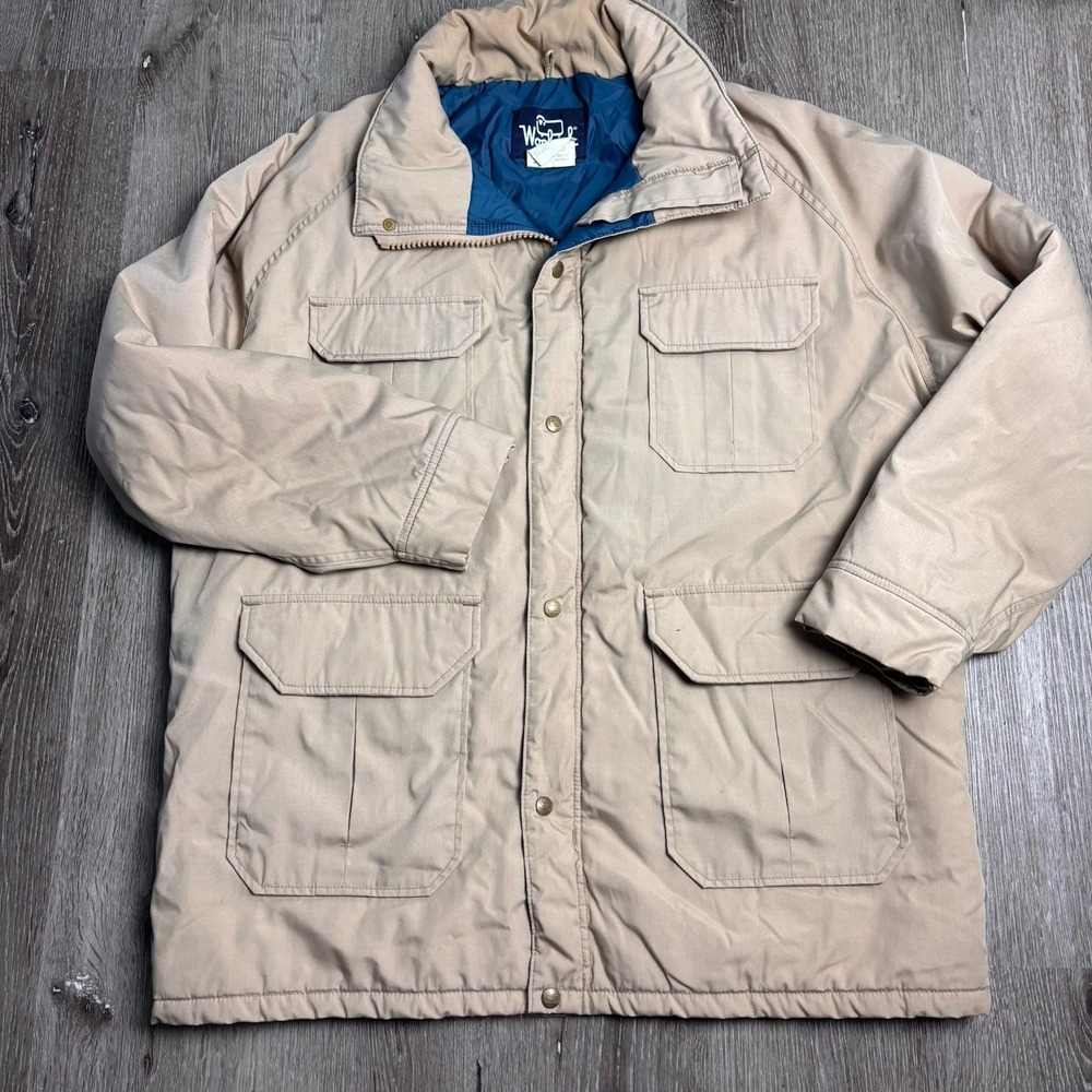Vintage Woolrich Chore Jacket Mens XL Tan WPL6635 USA Full Zip Winter Coat 33334